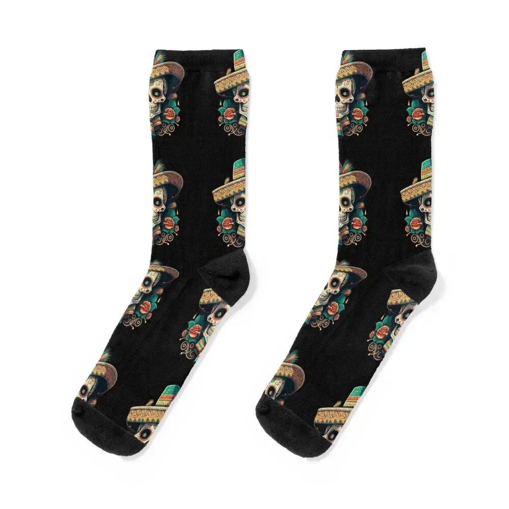 Sugar Skull Art with Sombrero Socks professional running cute Socks For Girls Men's