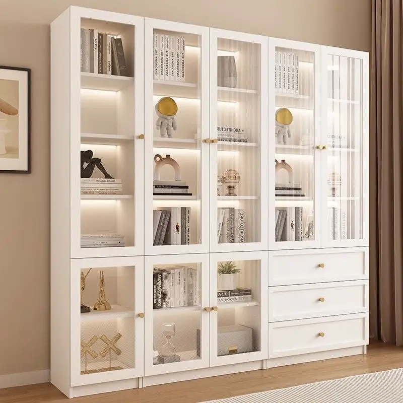 Floor-standing bookshelf storage cabinet, living room display cabinet, integrated full-wall glass door study