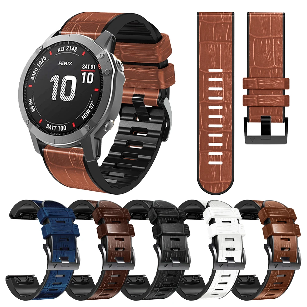 QuickFit 22 26 Leather + Silicone Strap For Garmin Fenix 7 7X 6 6X 5 5X plus Watch Band For Epix Gen 2/Descent G1 Solar Bracelet