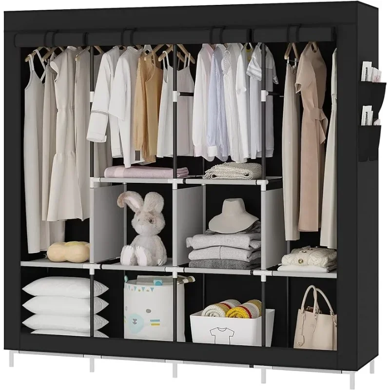

%a Portable Closet Large Wardrobe Closet Clothes Organizer with 6 Storage Shelves（black/grey/beige）optional