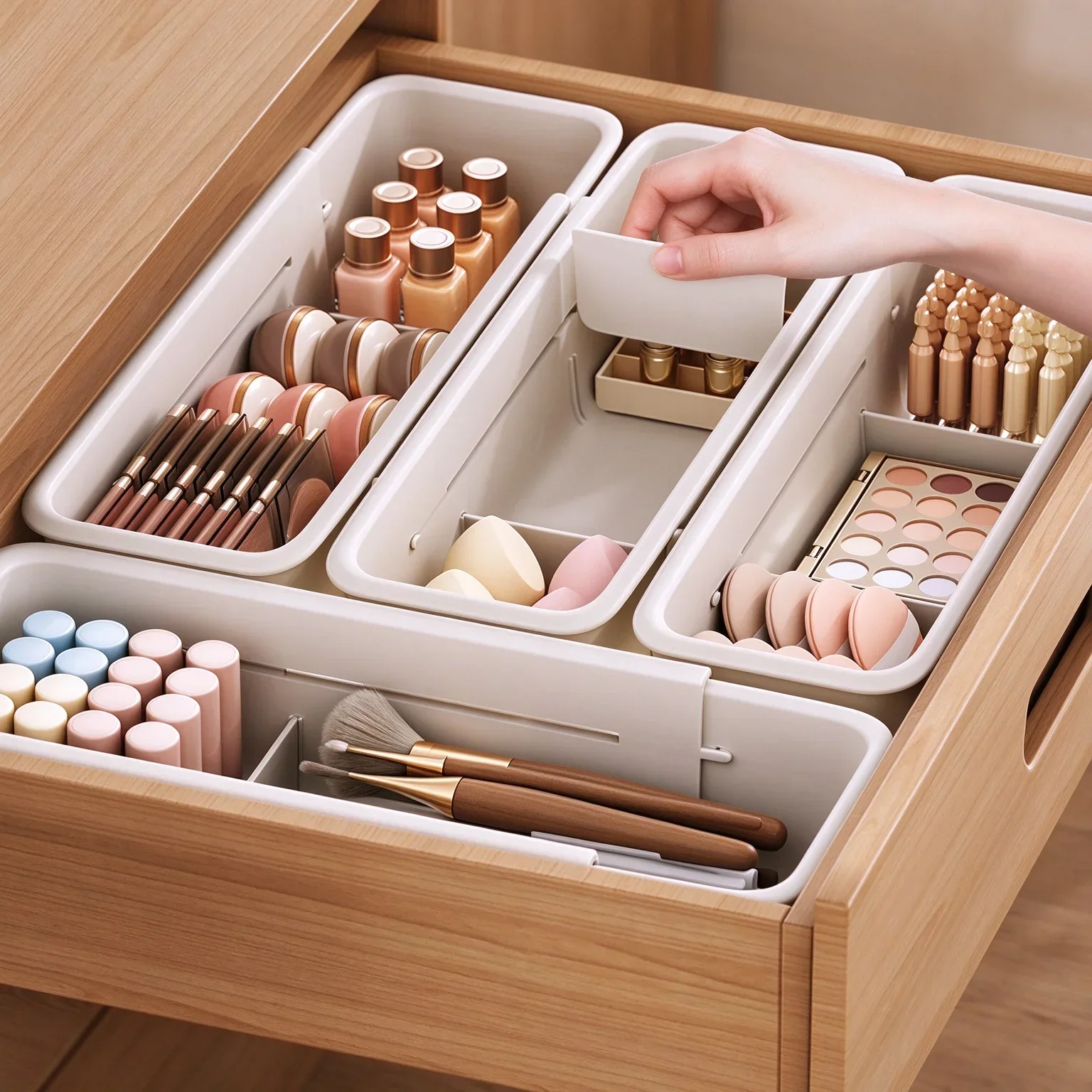 Drawer Expandable Storage Organizing Box Multifunctional Uncovered Built-in Partition Board Rectangular Compartment Storage Box