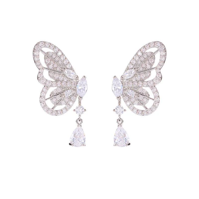 Модные и высококачественные серьги-гвоздики-бабочки с каплями воды и чрезвычайным эфирным и милым легким роскошным дизайном.