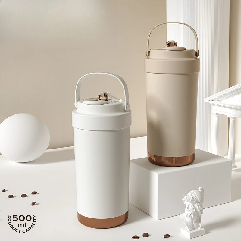 

1pc Stainless Steel Inner Liner Insulated Cup Portable and Portable Coffee Cup for Female Students Double with Straw