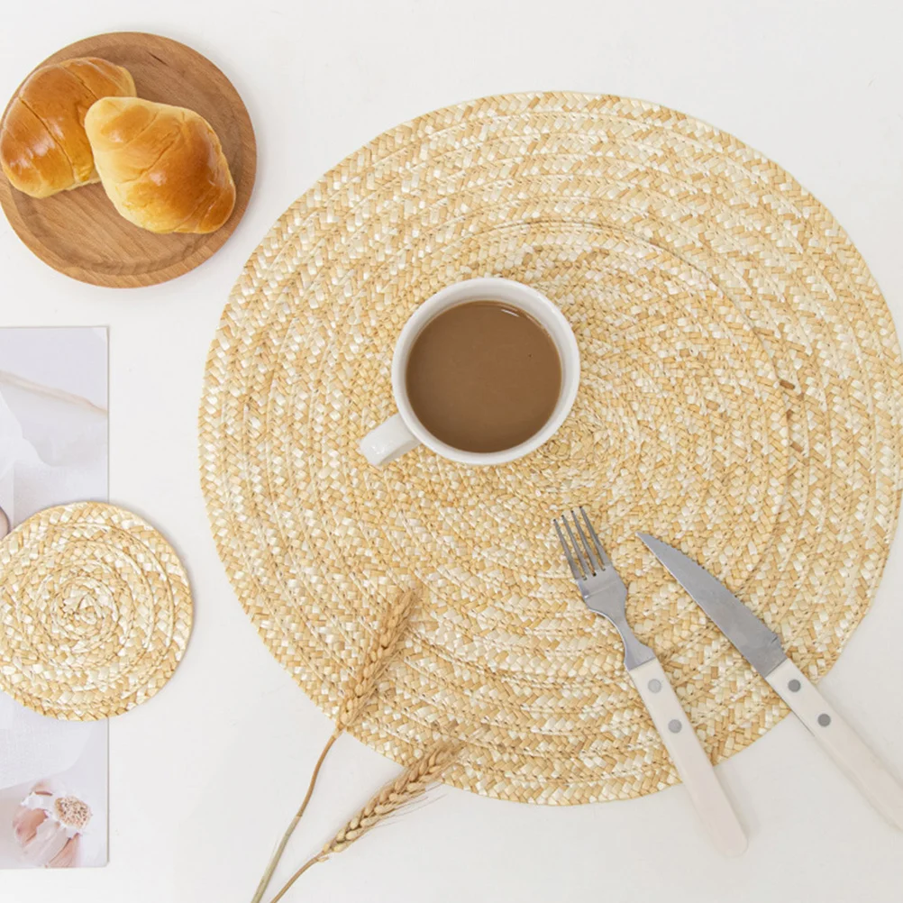 

Heat-Resistant Round Placemat Wheat Straw Woven Tableware Mat For Dining Table Protection Insulated Kitchen Coaster