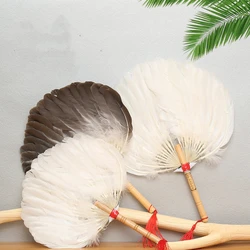 Vintage Feather Fan Handmade Craft Hand Fan Chinese Style Fan Drama Stage Performance Party Supplies Photography Props