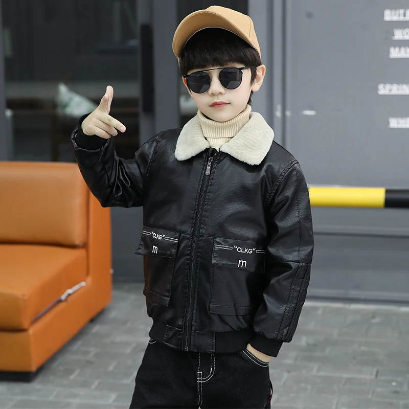 سترة جلدية وسيم للأطفال للخريف والشتاء سميكة ودافئة وبسيطة وعالية الجودة؛ 4-14 سنة #6