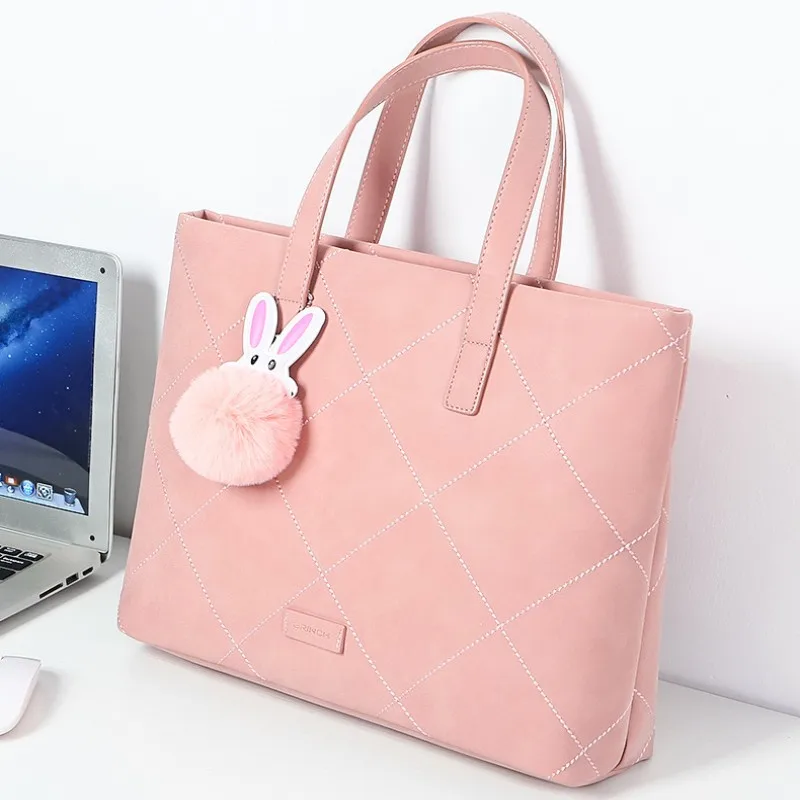 

Cute Women Laptop Bag Fur Toy Accessory PU Waterproof Laptop Tote Bag