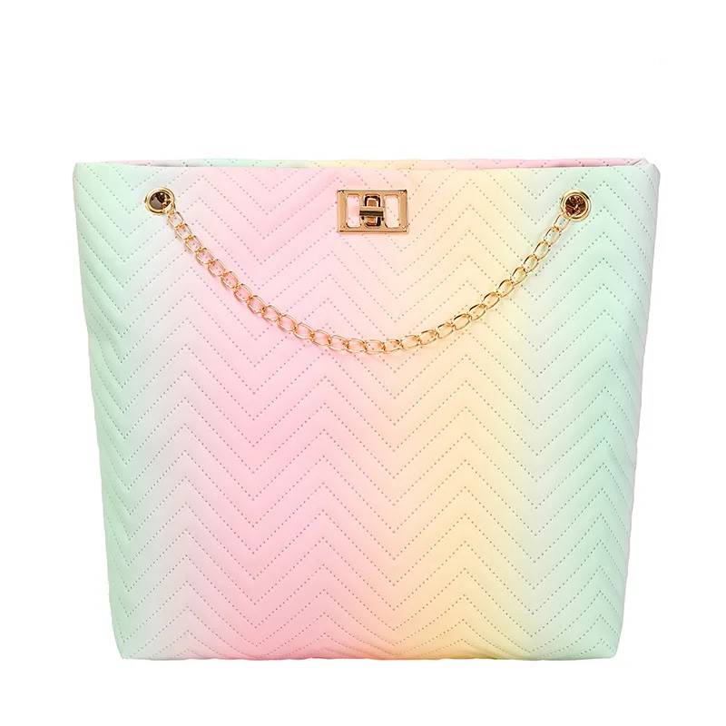 Rainbow colored street trendy shoulder bag, new striped candy colored handbag, minimalist bag top handle tote bags for women