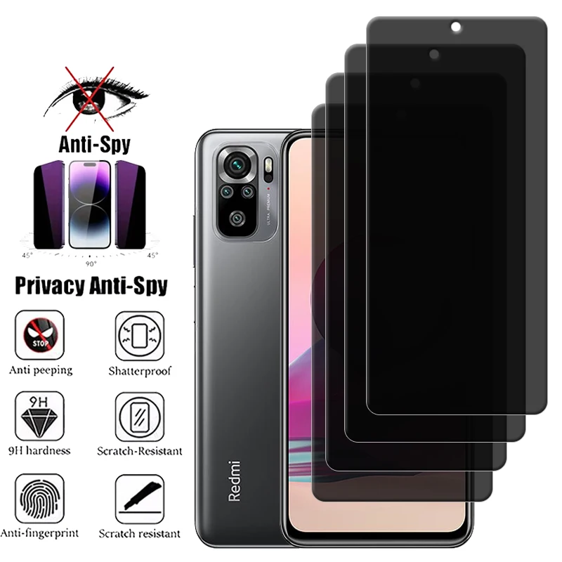 

4Pcs For Xiaomi Redmi Note 10S Glass Redmi Note 10S Screen Protector Protective Privacy Anti-Spy Tempered Glass Redmi Note 10S