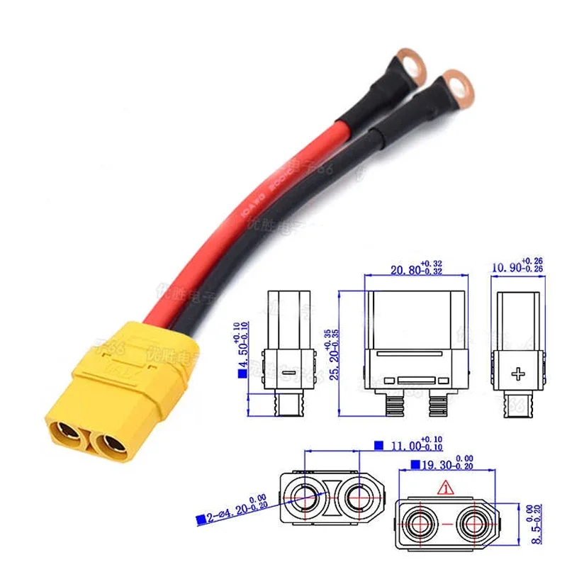 XT 90 Plug to O Terminal Line 10AWG Aircraft Model Lithium Battery Connection Wire XT90 to 6MM/8MM Copper Nose Connector Cable
