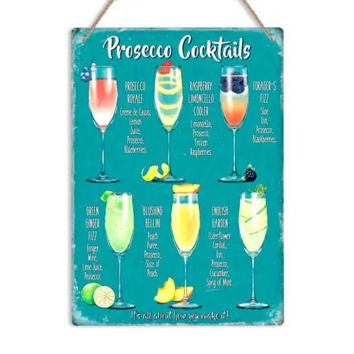 PROSECCO COCKTAIL Recipes Retro Metal Wall Sign Plaque Kitchen Home Bar Pub Cafe-Aluminum