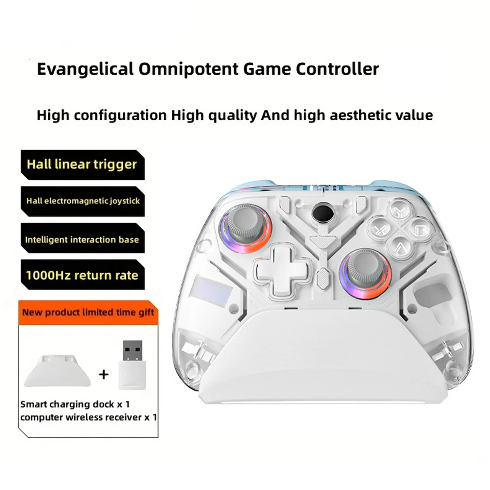 2.4G Wireless Gaming Controller Fast Connection PC Gamepad Adjustable RGB Lighting Macro Programming Back Keys for PC for OS X