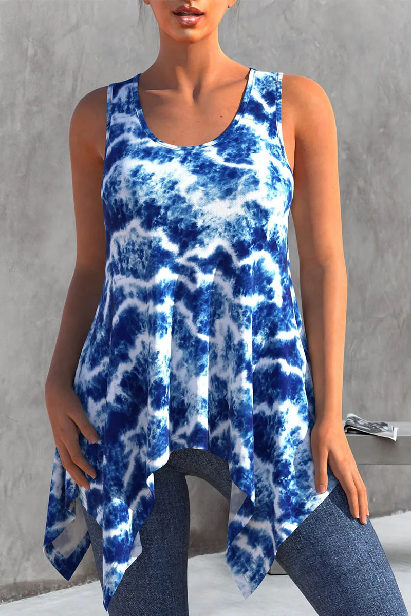 

Plus Size Tie Dye Print Hanky Hem Tank Top