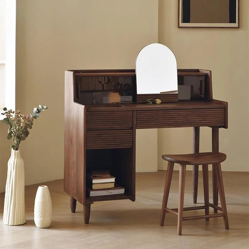 Simple all-solid wood retro makeup table, bedroom multi-functional integrated makeup cabinet