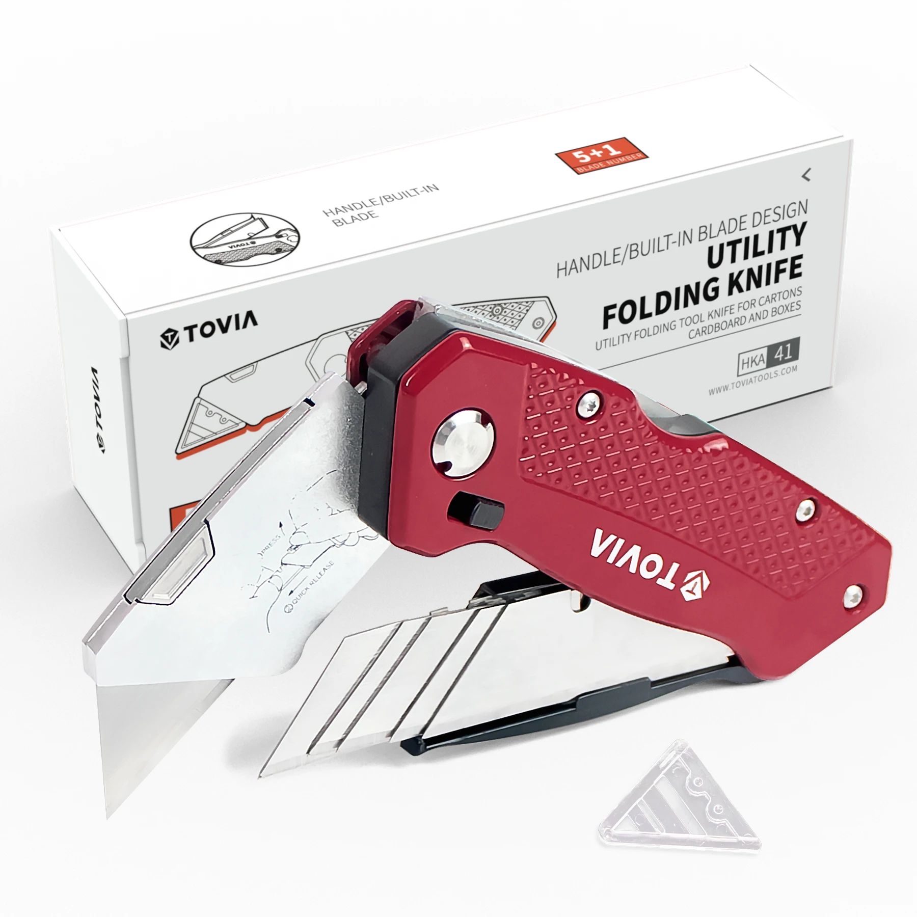 T TOVIA Folding Utility Knife Quick Change Box Cutter Blades with Blade Storage Design,Box Knife for Cartons,Cardboard and Boxes