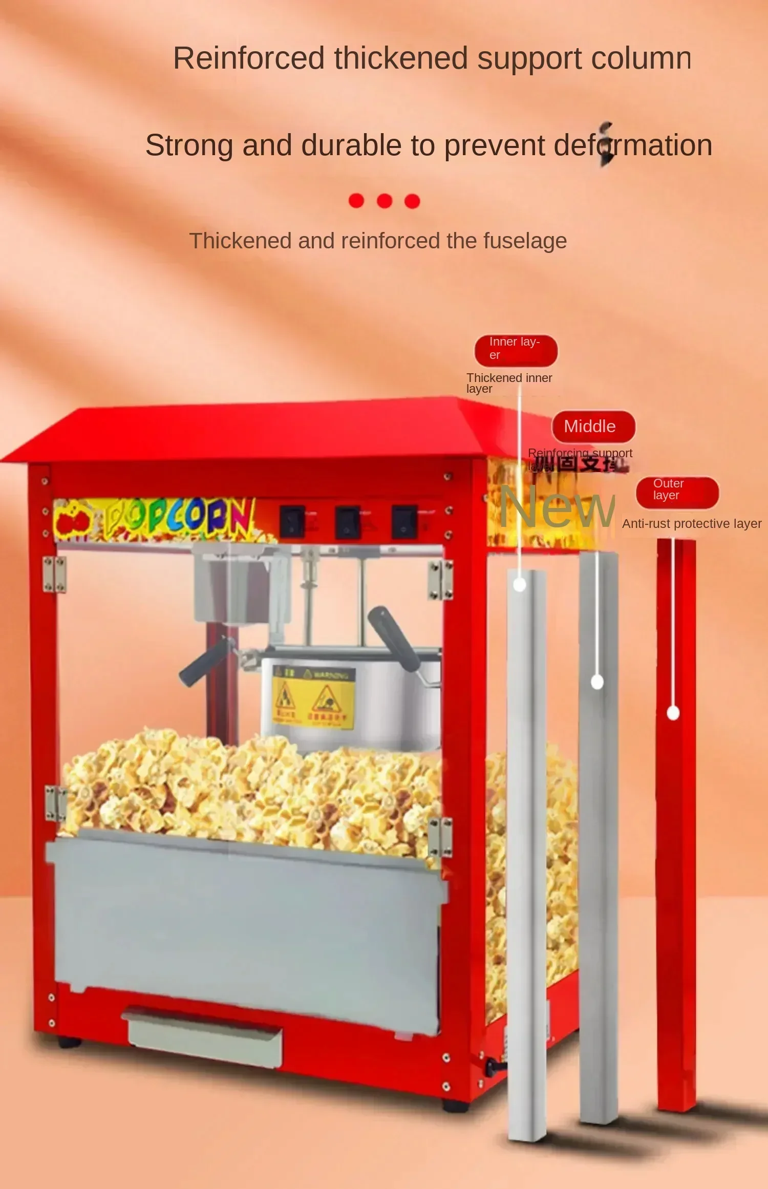 220V Commercial Popcorn Maker Machine, Large Capacity, Quick Heating, for Business Events and Parties