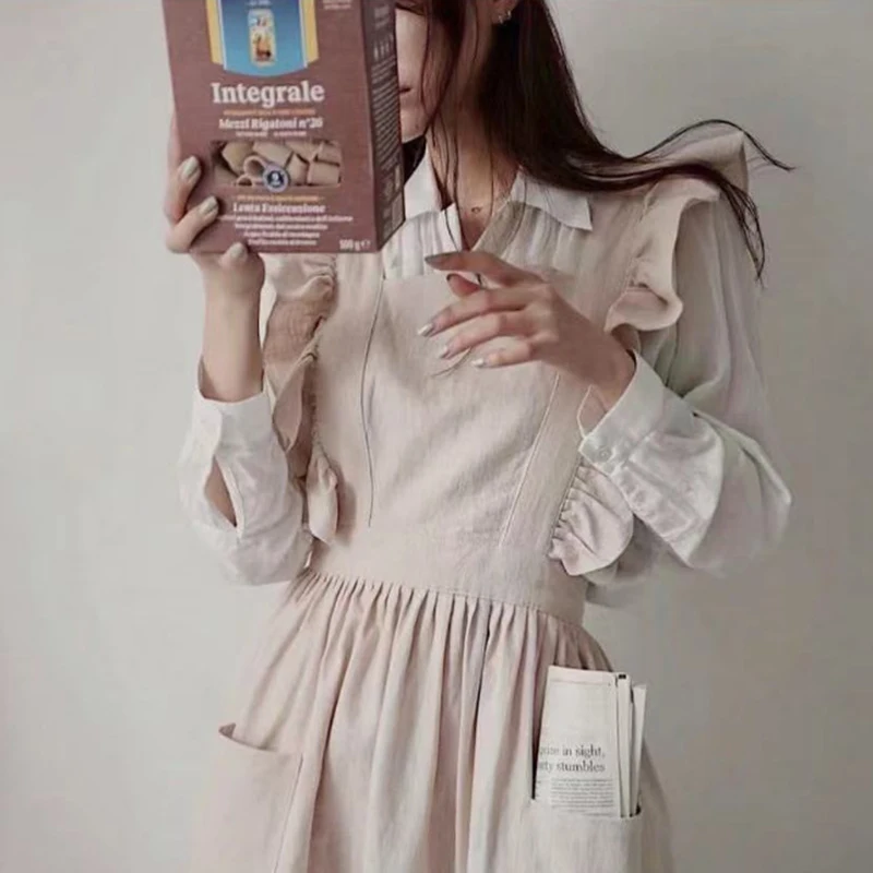 French Palace Apron Retro Ruffle Edge Cotton Apron Kitchen Baking Milk Tea Cafe Master Work Clothes