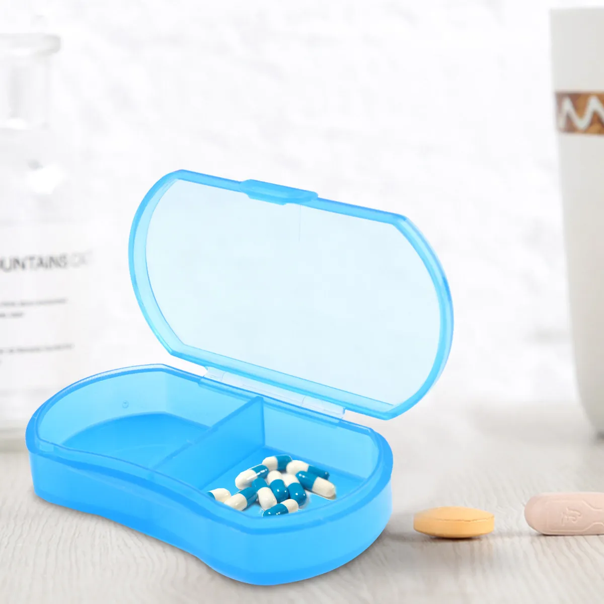 

4Pcs Premium Pill Case Portable 2 Section Medicine Organizer Travel Friendly Pocket Sized Container for Pills Vitamins Daily