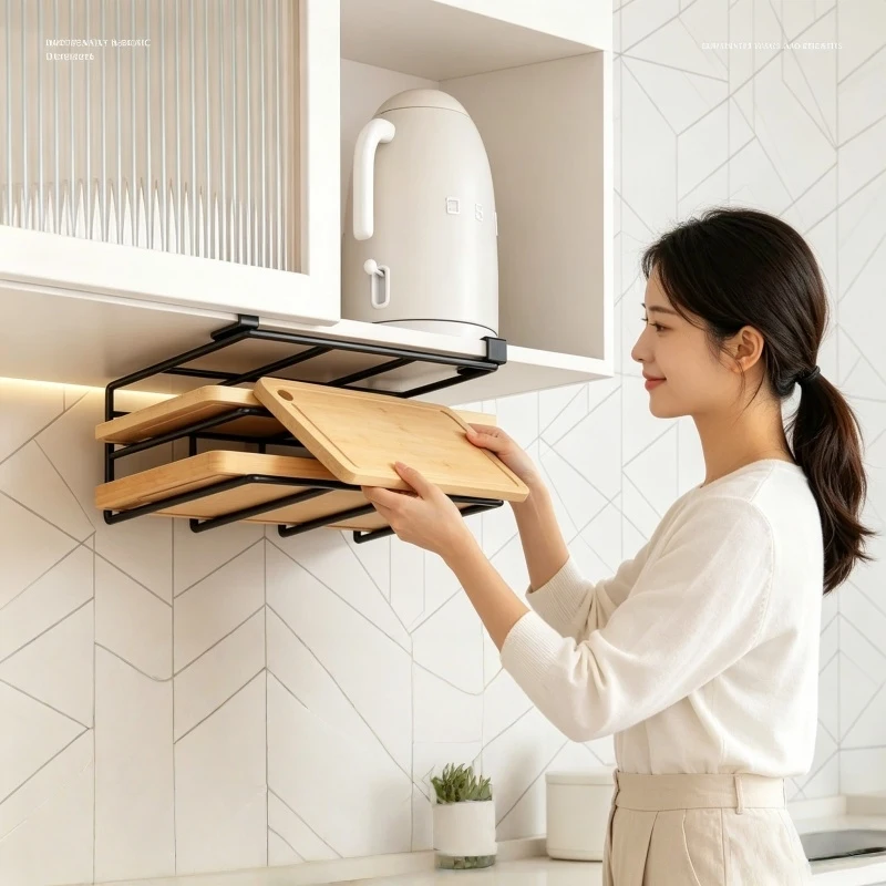 Organizador Colgante para Debajo del Gabinete con Ganchos Multiusos para Toallas de Papel, Tabla de Cortar, Tapas de Ollas, Almacenamiento de Cocina
