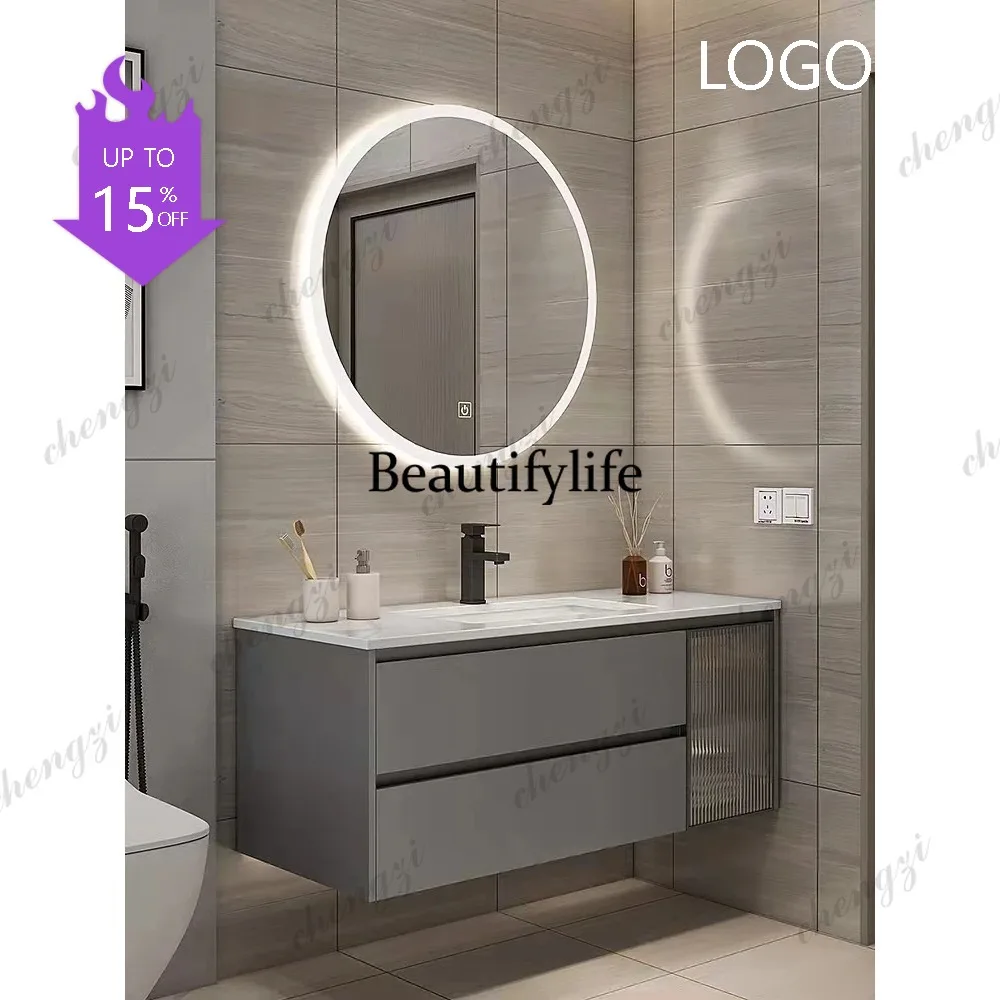 M183 Marble Smart Bathroom Vanity Cabinet With Sink And Mirror Looking Combination One Hand Wash Basin Washbasin Toilet Round Mi