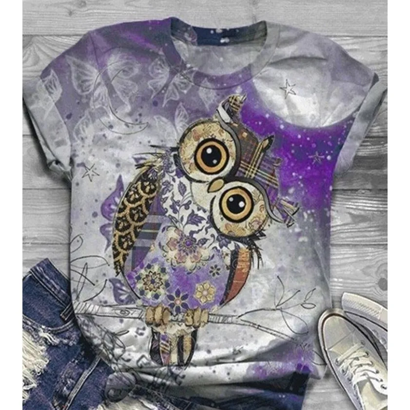 

Cartoon 3D Animal Digital Print Casual ort Sve T-irt Women's Summer Faion Ladies' Top ort Sve Printed Tee