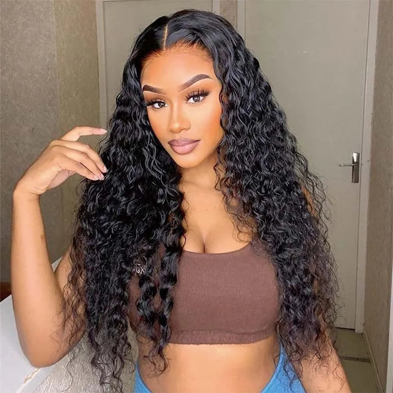 Water Wave Curly Glueless Wig Ready To Wear 13x4 HD Lace 200 Density Forehead Wig Lace Closure Women's Heat Resistant Wigs