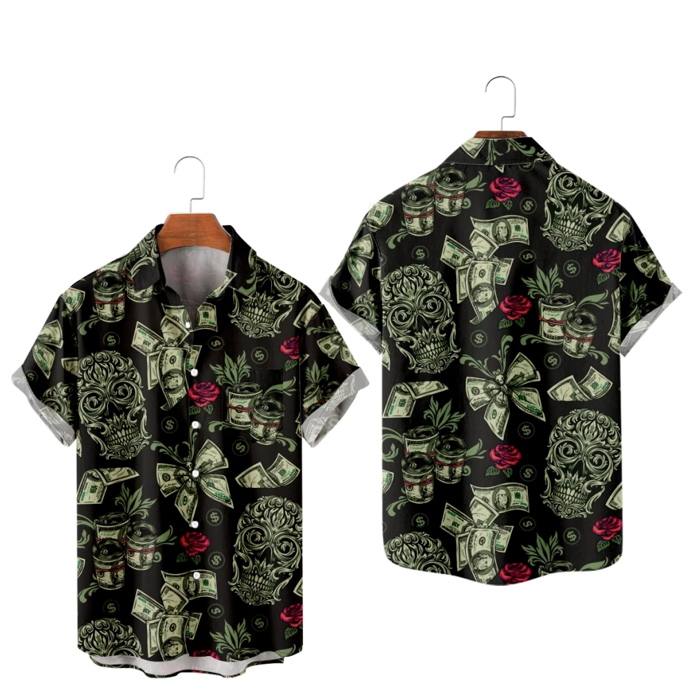 

Men's Hawaiian T-Shirt For Women Skeleton Skull 3D Printed Hombre Fashion Shirt Casual Beach Oversized Clothes 3