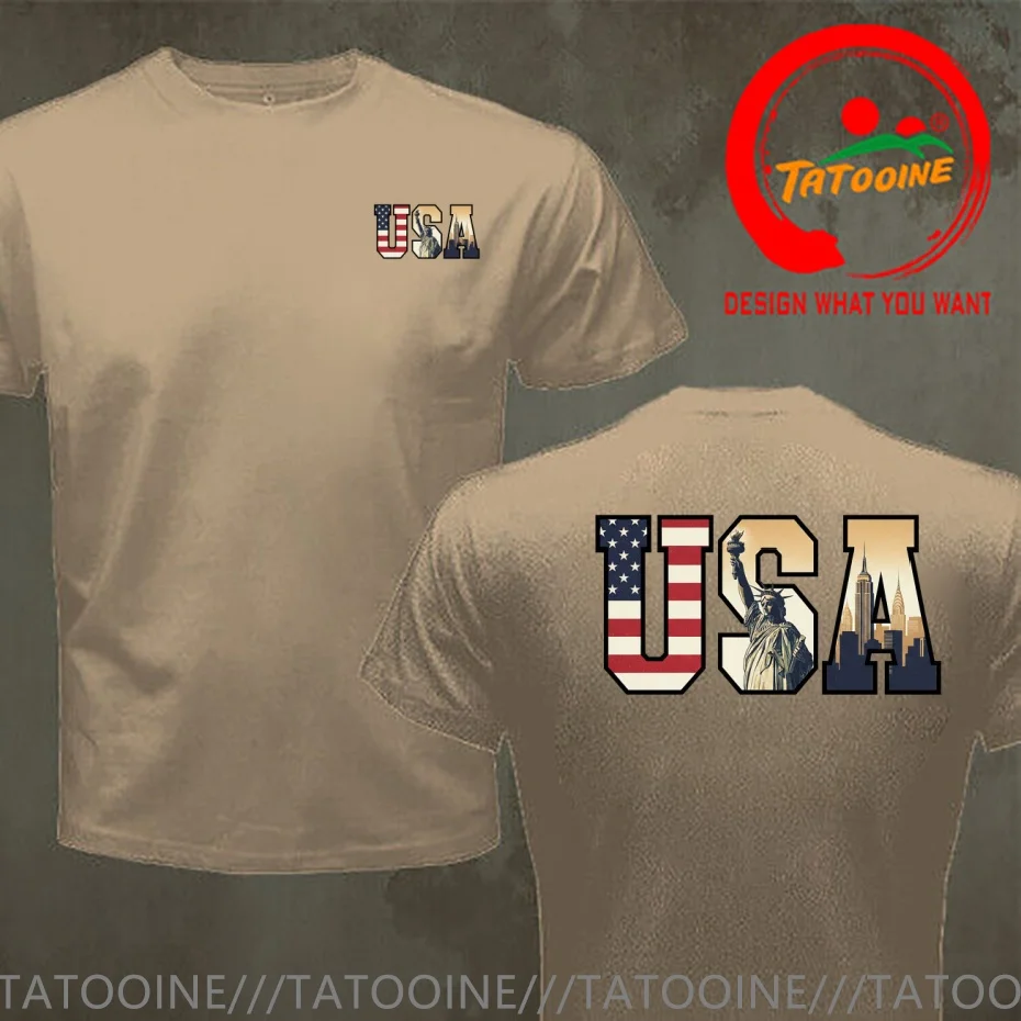 USA Typography Art T Shirt Men Fashion Trendy Casual Clothing Stylish Tops Tee Shirt Leisure Tshirt Men's T-Shirt