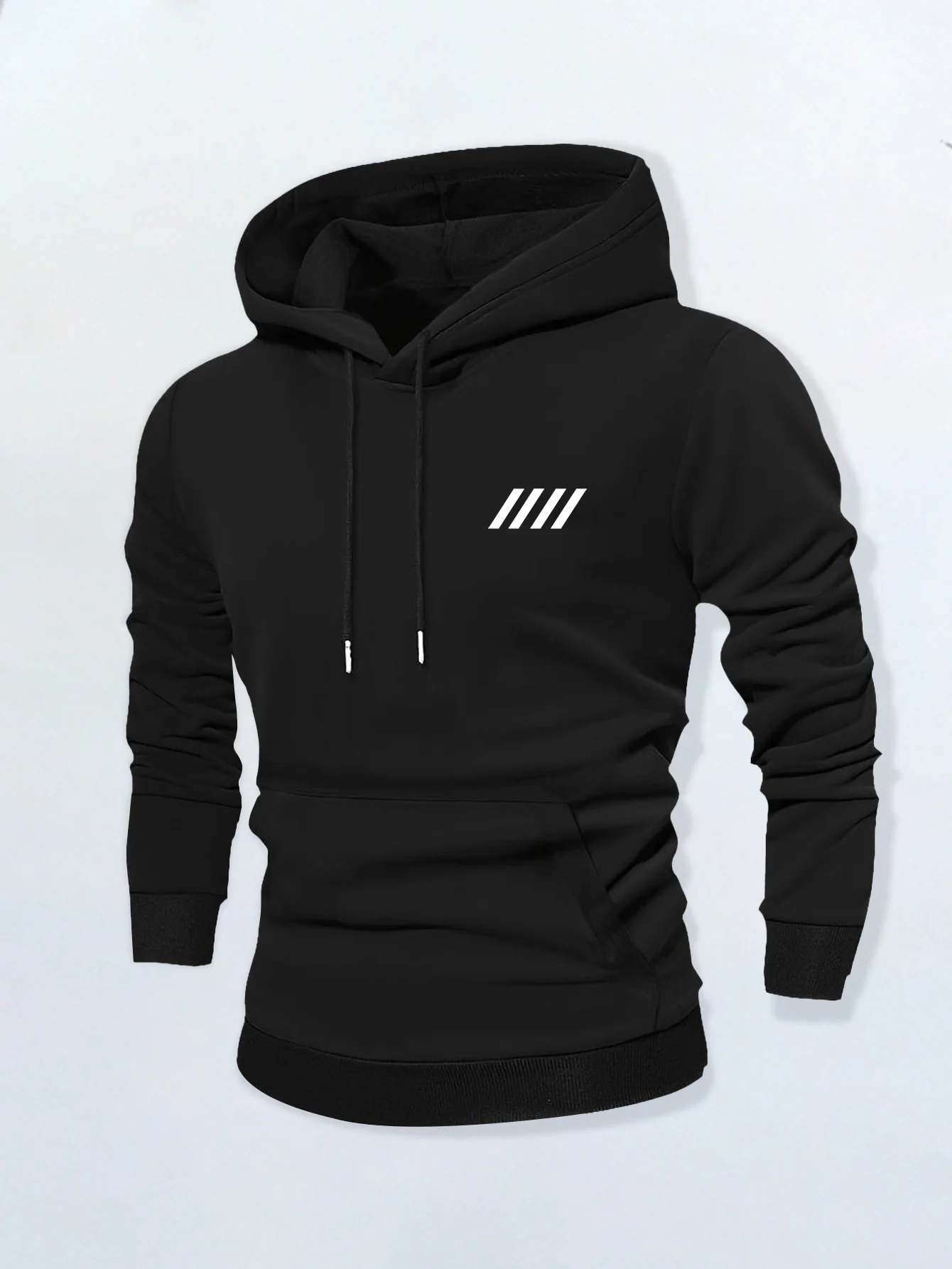 Moletom Masculino de Fleece com Estampa de Listras Diagonais, Quente para o Inverno, Roupa Esportiva, Moletom Casual Solto para Treino