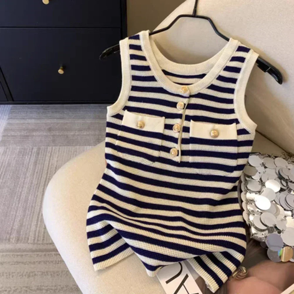 

Age Reducing Spring Summer Wear Womens Striped Vest O Neck Style One Size Fits Most Regular Length Slightly Stretchy