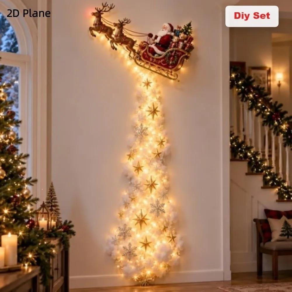2D Flat Acrylic Christmas Magic Trail Wall Light Elk Snowman Snowflake LED Cascading Light Stars Xmas Tree Wall Decor Indoor Use