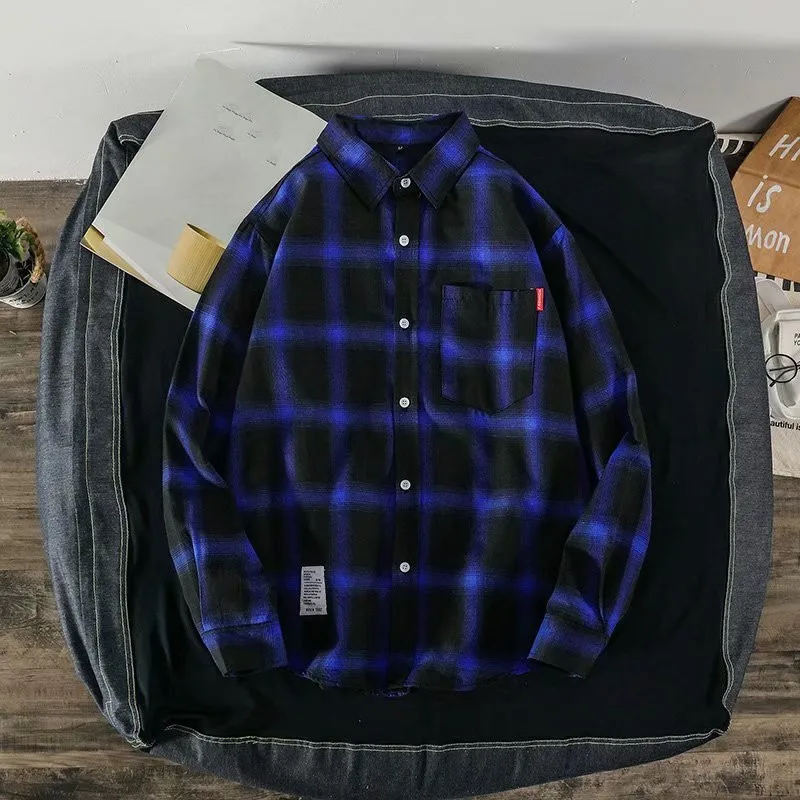 Uhytgf Paar Hemden Mantel für Männer koreanischen Trend Plaid Frühling Herbst Blusen männlich einreihig lässig Männer Kleidung Camisas 327