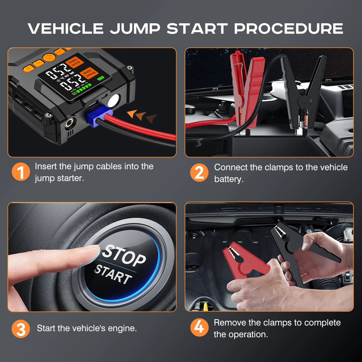 26800 mAh/21800 mAh Auto Starthilfe Power Bank Luft Kompressor Notfall Batterie Booster Start Gerät Ladegerät Diesel Benzin – Detail 8