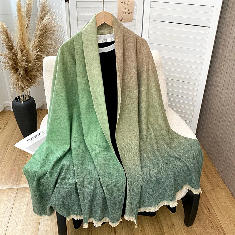 

New simple gradient cashmere-like shawl wrap women's shawl warm scarf