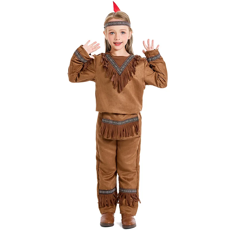 

Kids Girl Boy Indian Costume Chiefs Cosplay Outfit Tops Pants Set Halloween Carnival Fantasia Fancy Dress Vintage Clothing