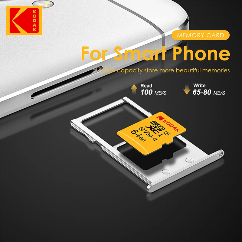 KODAK Memory Card C10 64GB SDXC / 32GB SDHC  U1 Micro SD UHS-I Class 10 TF Flash Microsd