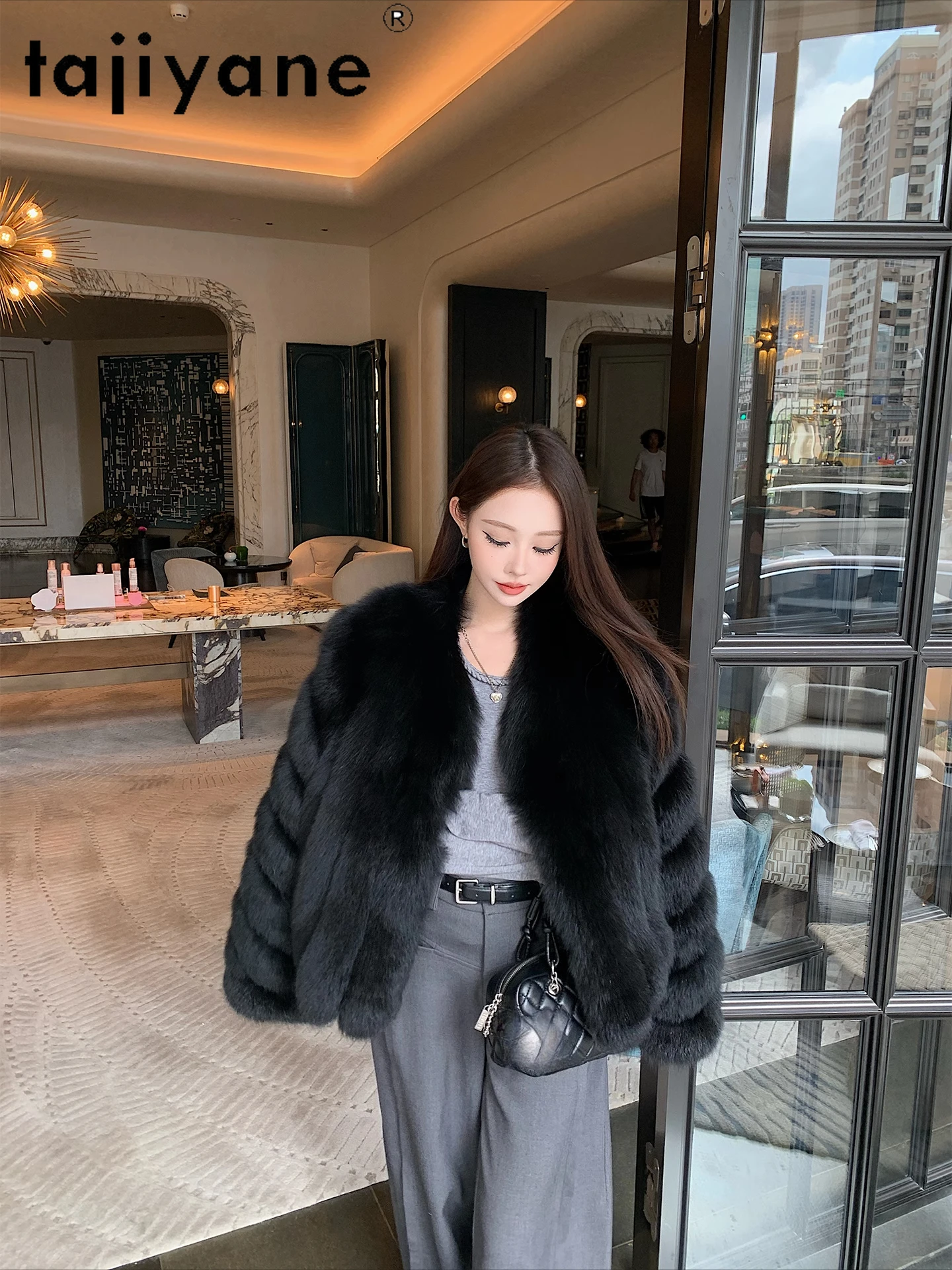 TAJIYANE 100% Natural Fox Fur Coat Women Stylish V-neck Real Fur Jackets 2025 New in Coats Winter Woman Clothing шуба женская