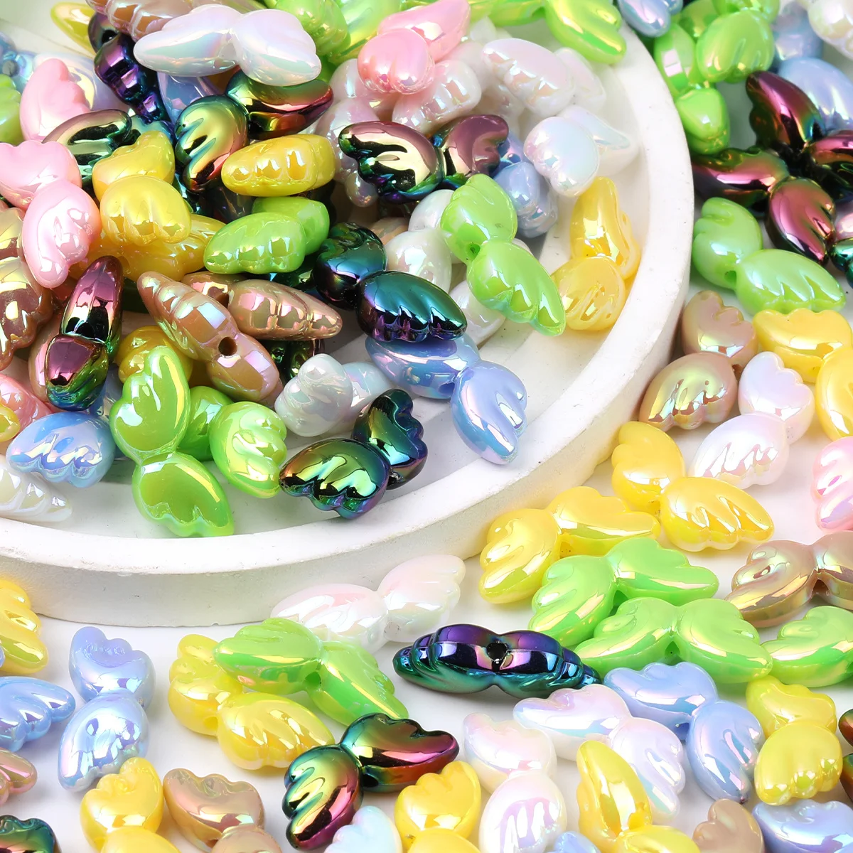 15/30pcs Random Color AB Aurora Angel Wing Acrylic Beads 9*21mm For DIY Bracelet Necklace Hair Accessories Craft Making