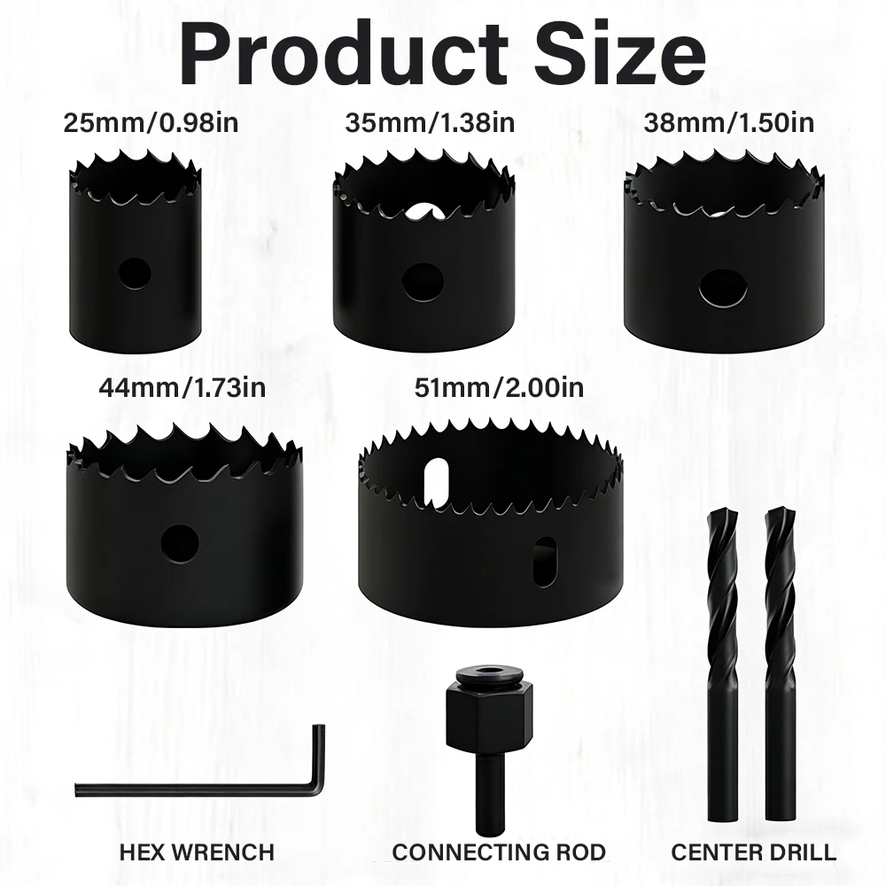 9 Pcs Wood Drilling Tool Set, 25-51mm Round Hole Cutter Bits for Wood, Drywall & Plastic Panel