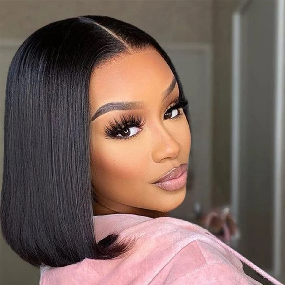 Pixie Cute Bob Cut Human Hair Lace Wigs For Women Middle Part Lace Wig Peruvian Remy Glueless Short Straight Lace Bob Wig