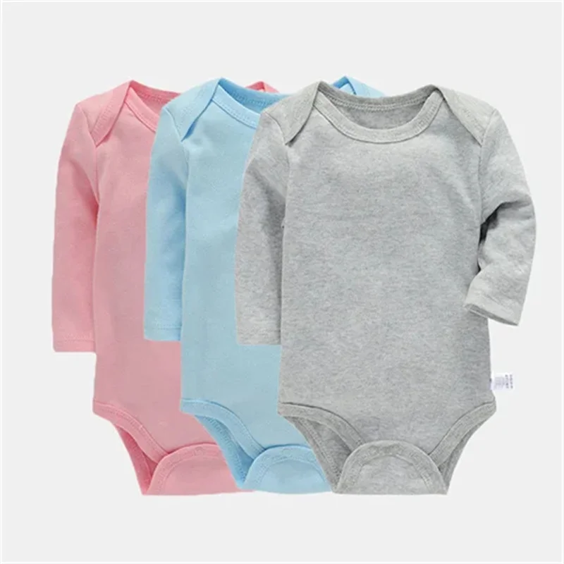 

3Pieces/lot Spring Soft Solid Baby's Rompers Cotton Long Sleeve Infant Baby Girls Boys Jumpsuit Bodysuit For Newborns 3-24Month