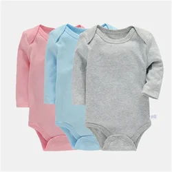 3Pieces/lot Spring Soft Solid Baby's Rompers Cotton Long Sleeve Infant Baby Girls Boys Jumpsuit Bodysuit For Newborns 3-24Month