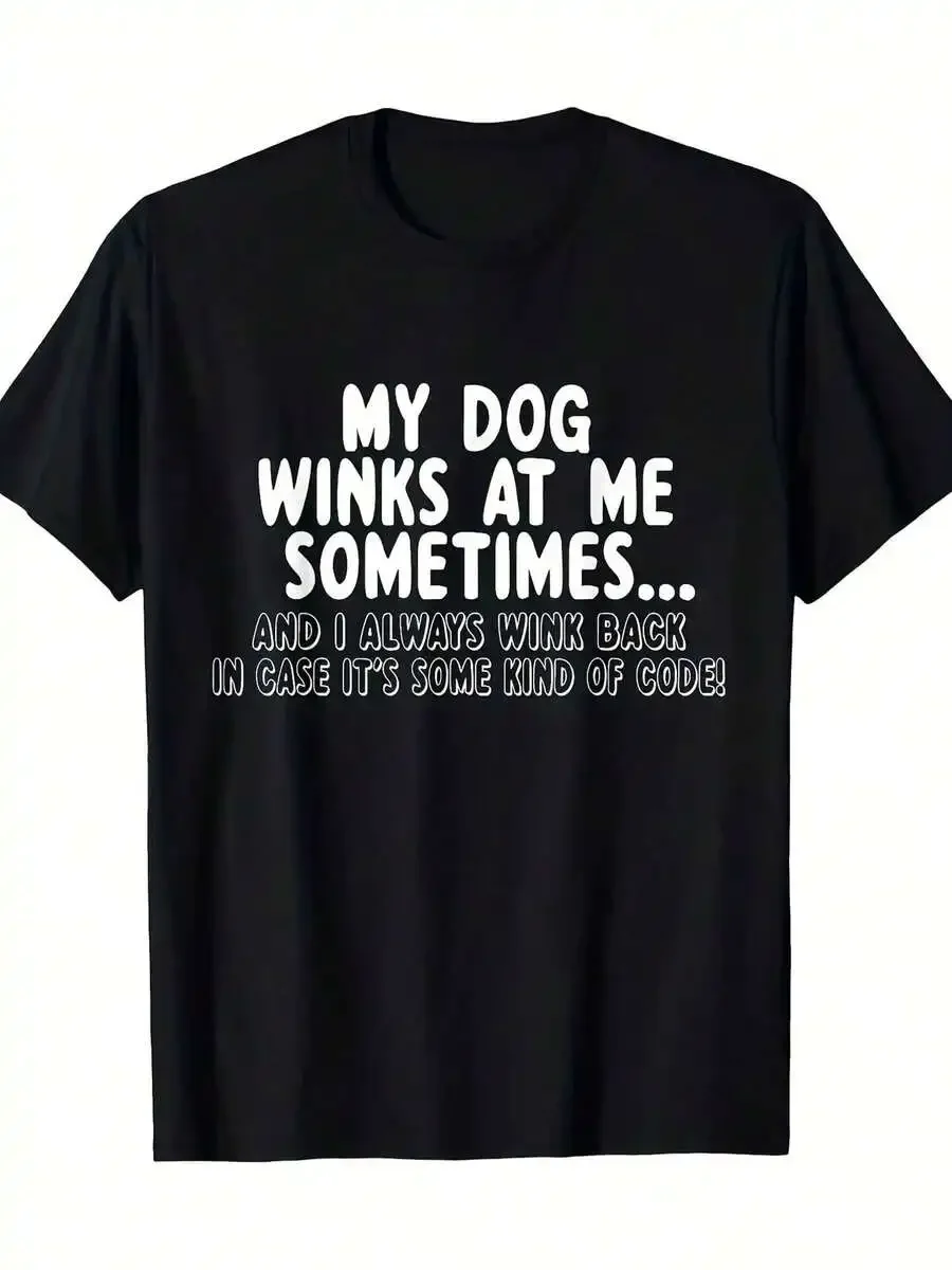 Men'S My Dog Winks At Me Graphic T-Shirt| Black Crew Neck Casual Short Sleeve Tee With Fun Dog Quote, Lightweight Breathable, Pe