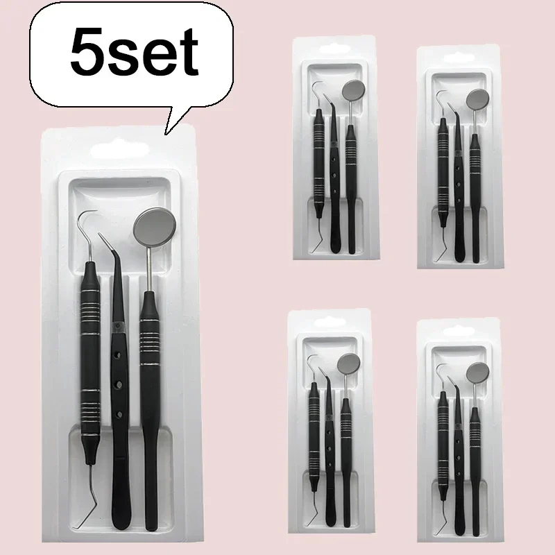 Stainless Steel Dental Examination Kit Mirror Tweezers Curved Explorer Oral Hygiene Cleaning Tool