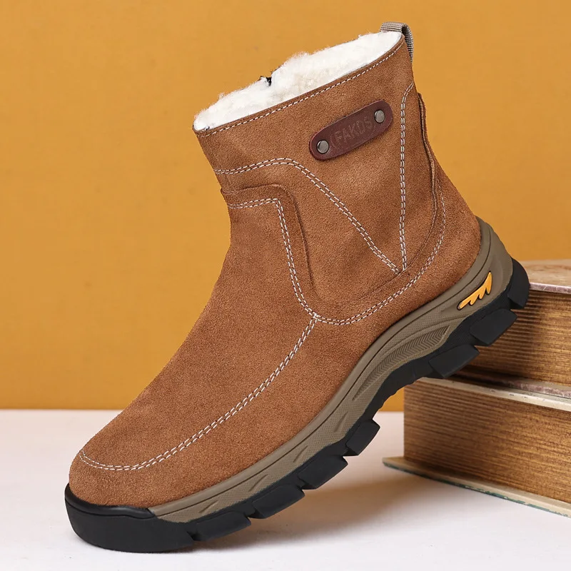2026，New Wool Winter Warm Men's Cotton Shoes, Genuine Leather Fashionable Casual Shoes, Men's Outdoor Snow Boots, Men's Shoes