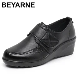 Spring Autumn New Women's Single Shoes Wedges Soft Sole Comfortable Large Size Mother's Leather High Heels Shoes