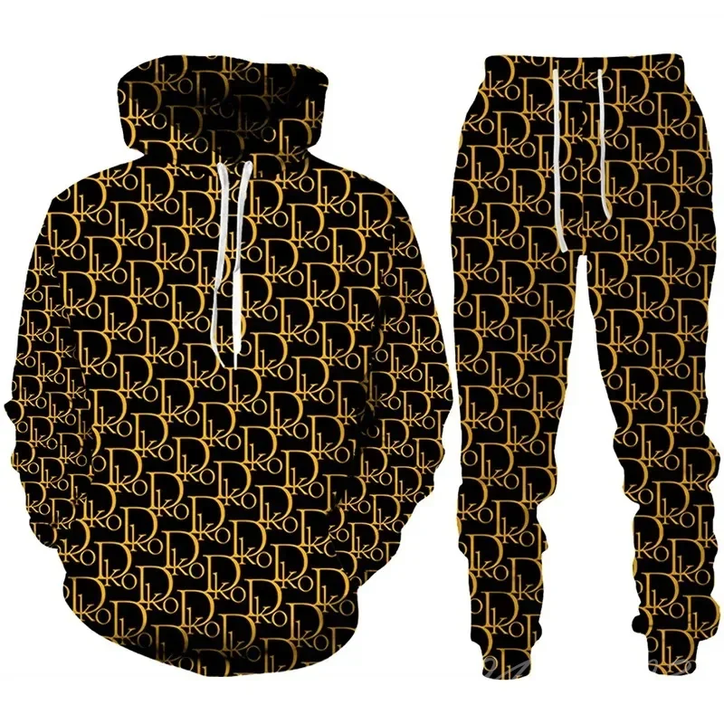 Autumn Winter Men Tracksuit Suits Man Hoodie Sweatpants Set Fashion 3D Printting Casual Personality Jogging Clothing Suit