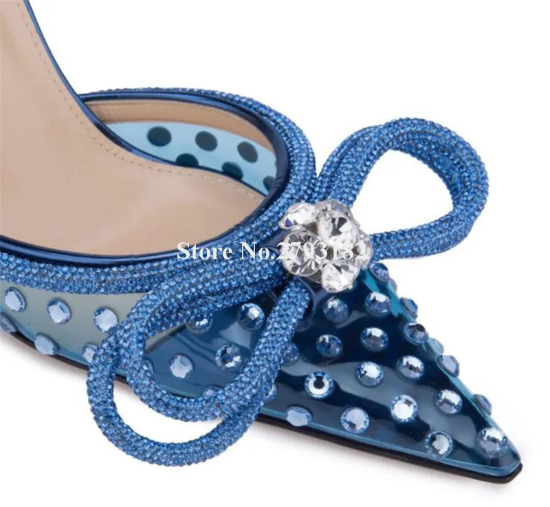 Rhinestones PVC Pumps Bling Bling Clear Transparent Crystals Bowtie Stiletto Heel Pumps Pink Blue Red Diamond Wedding Heels