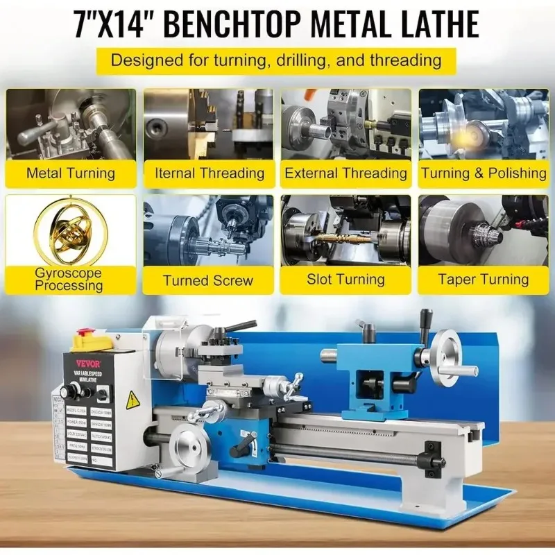 7x14 Digital Display Benchtop Metal Lathe with 550W Power and 3-Jaw Chuck for Precision Metalworking
