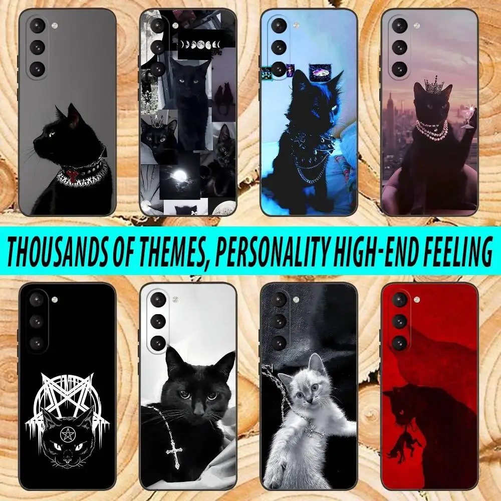 

Gothic Black Cat Cross Phone Case For Samsung Galaxy A 91,80,73,72,71,53,52,51,22,5G Soft Black Cover